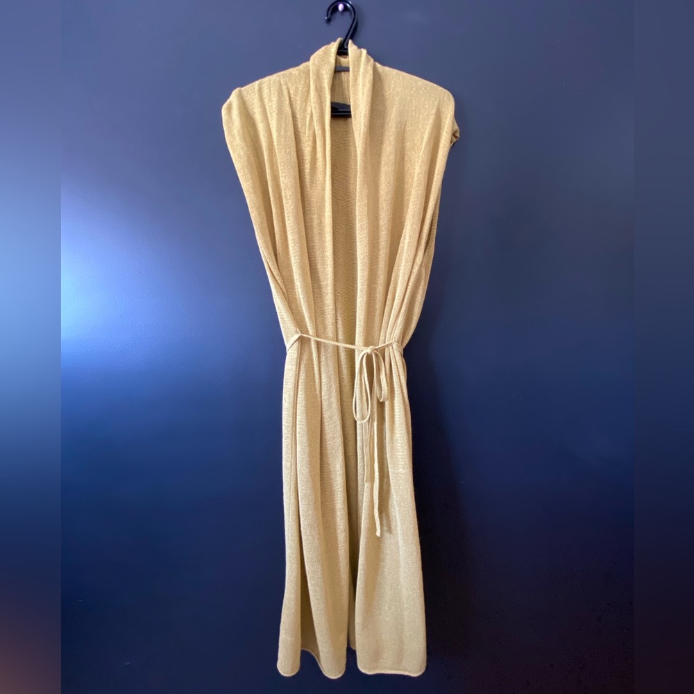 Zara Mustard/Green/Gold Sleeveless Duster Cardigan